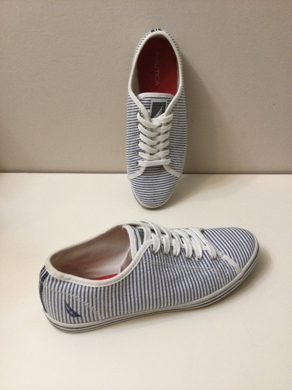 Nautica Lanyard Canvas Sneakers Women’s 7 US ( 38 EU) Blue White Striped Comfort - Picture 1 of 15